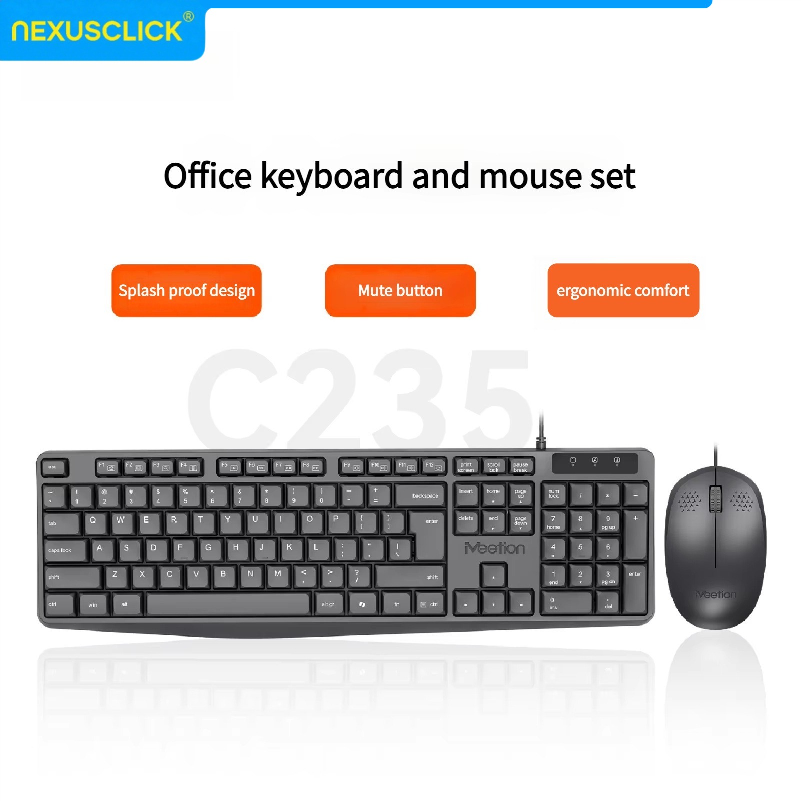 Gaming Keyboard That Is Quiet - ชุดคีย์บอร์ดและเมาส์แบบมีสาย NexusClick ภาษาอาหรับ-อังกฤษ, คีย์บอร์ด 104 ปุ่ม