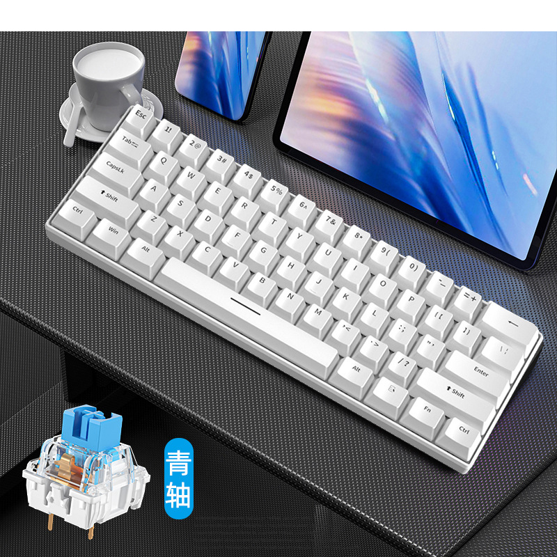 Gaming Keyboard Budget - คีย์บอร์ดเกมมิ่งสีขาว คีย์บอร์ดเกมแบบกลไก USB 60% มินิคีย์บอร์ดภาษาสเปน คีย์บอร์ดพีซี