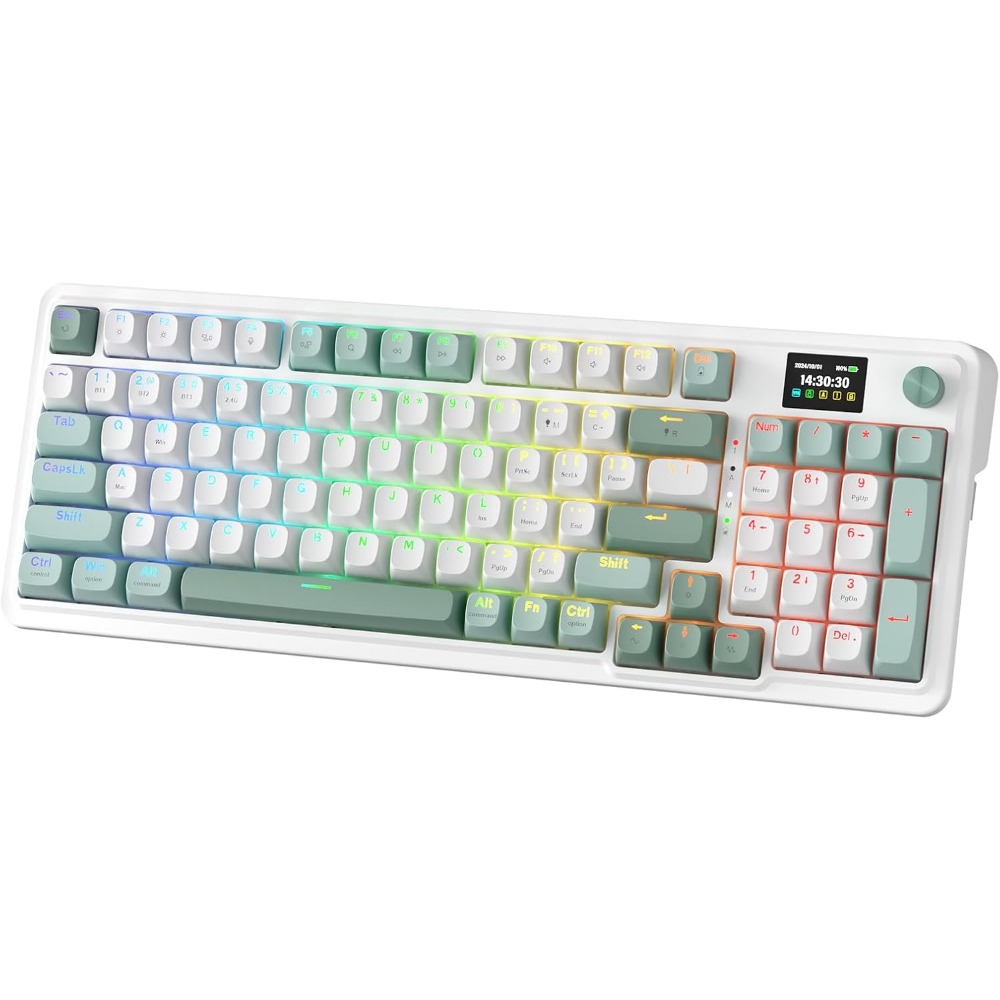 Gaming Keyboard No Noise - คีย์บอร์ดเกมมิ่งไร้สาย 95 ปุ่ม: แบบกลไก, จอแสดงผล TFT,