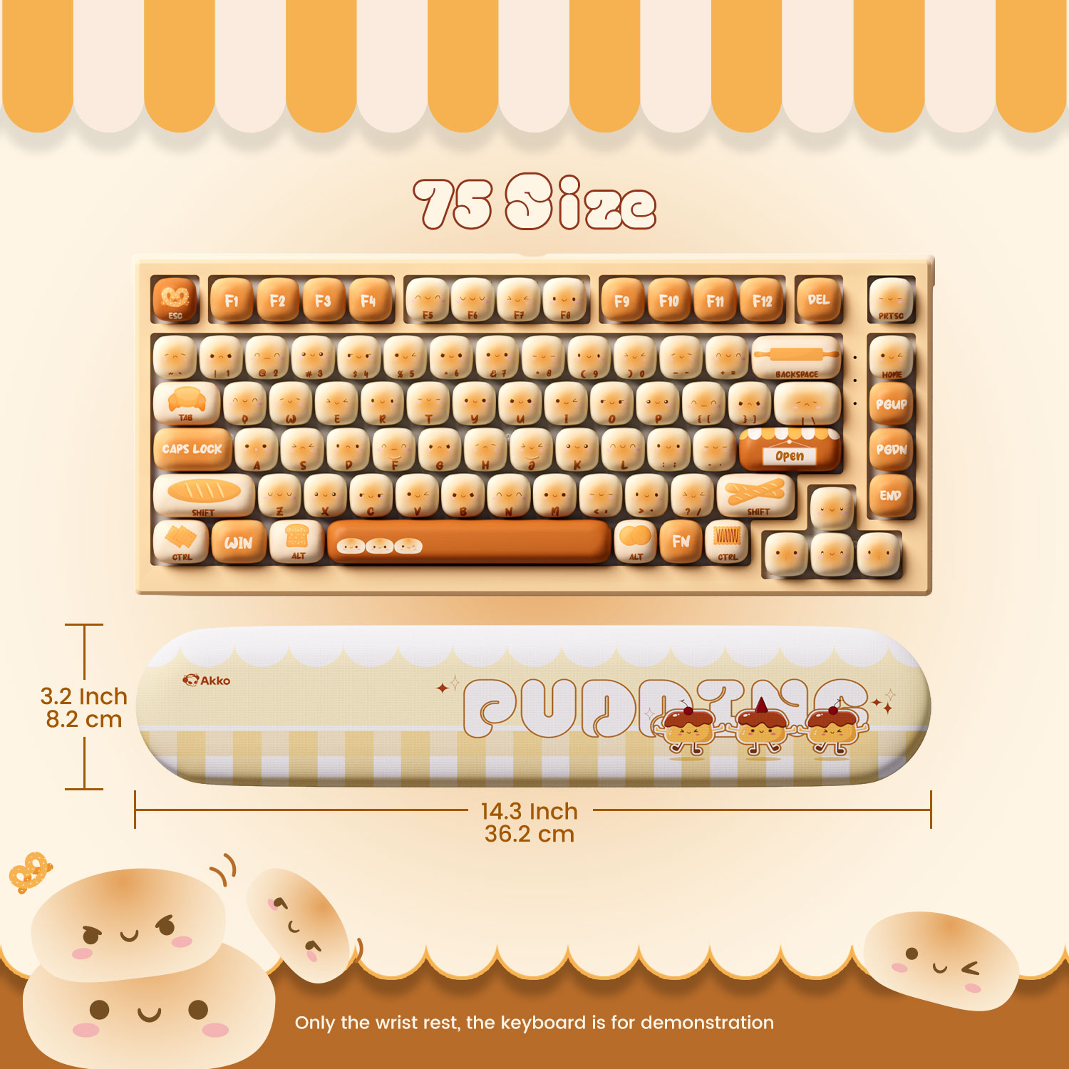 Gaming Keyboard Ergonomics - แผ่นรองข้อมือคีย์บอร์ด Akko Pudding Buns ทำจากโฟมนุ่ม ไลคร่า