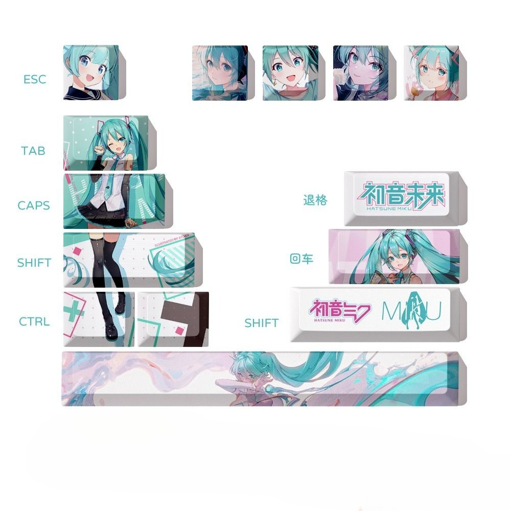 Gaming Keyboard Mechanical - คีย์แคป Hatsune Miku, คีย์แคปคีย์บอร์ดแบบ Mechanical PBT