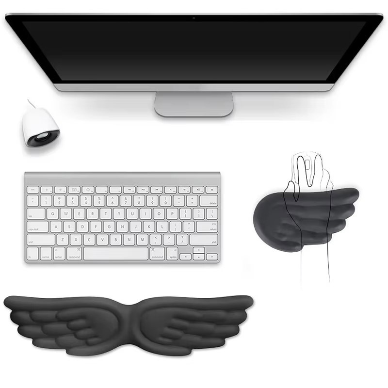 Gaming Keyboard Ergonomics - ที่วางข้อมือคีย์บอร์ดเมาส์ ที่วางข้อมือเมาส์เมมโมรี่โฟมรูปปีกนางฟ้า รองรับตามหลักสรีรศาสตร์ กันลื่น สำหรับสำนักงาน เกม