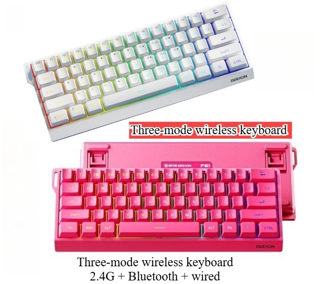 Gaming Keyboard No Noise - คีย์บอร์ดไร้สายขนาดเล็ก 61 ปุ่ม บลูทูธ+2.4G แบบมีสาย คีย์บอร์ดเกมมิ่ง