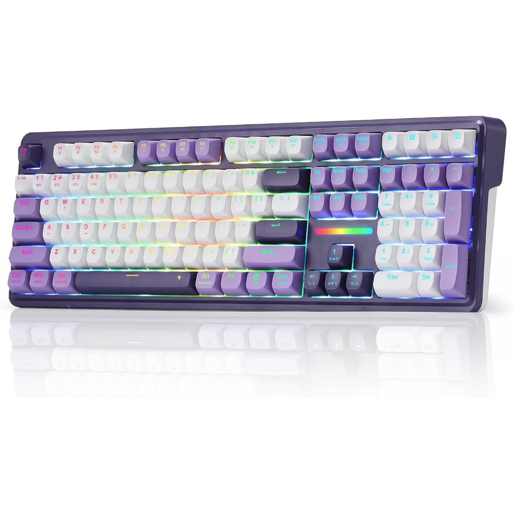 Gaming Keyboard No Noise - คีย์บอร์ดเกมมิ่งไร้สาย RGB แบบกลไก 108 ปุ่ม พร้อมคุณสมบัติลดเสียงรบกวน