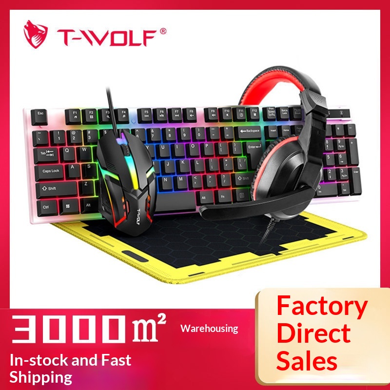 Gaming Keyboard Mouse And Headset Combo - ชุดเกมมิ่ง T-Wolf Tf240 4 in 1