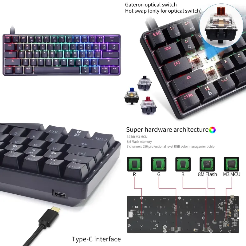 Gaming Keyboard Mechanical - คีย์บอร์ดเกมมิ่งแบบมีสายขนาดเล็ก 60% รุ่น Skyloong Gk61 Sk61