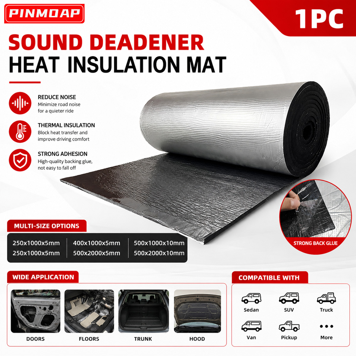 Foam Dampener Sheet - PINMOAP แผ่นกันเสียงในรถยนต์ แผ่นโฟมกันความร้อน แผ่นกันเสียงสำหรับยานยนต์ อุปกรณ์ตกแต่งภายใน