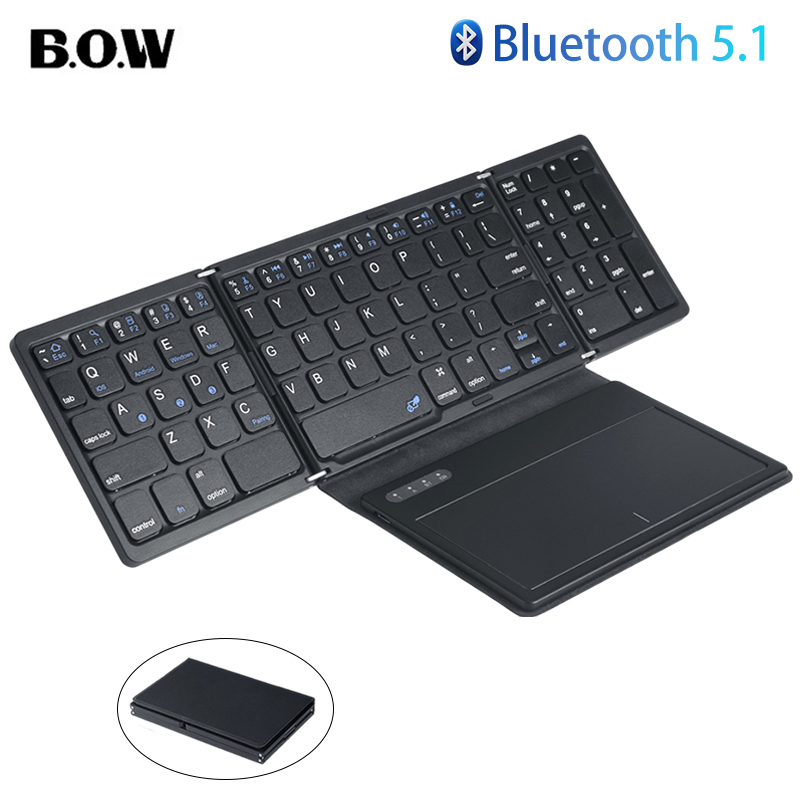 Gaming Keyboard Budget - คีย์บอร์ดบลูทูธแบบพับได้ BOW พร้อมแป้นพิมพ์พับกระเป๋าทัชแพดสําหรับแล็ปท็อปโทรศัพท์แท็บเล็ตคีย์บอร์ดไร้สายแบบชาร์จไฟได้