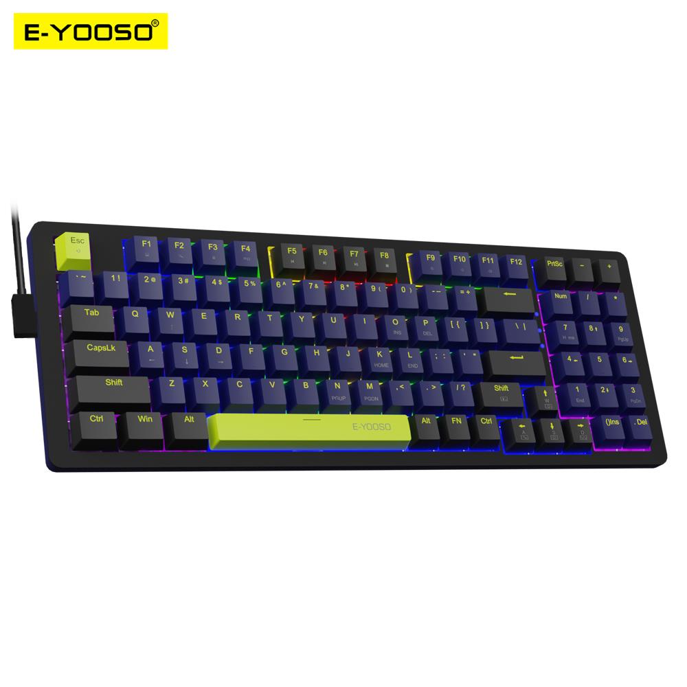 Gaming Keyboard E Yooso - คีย์บอร์ดสำหรับเล่นเกมระบบกลไก USB แบบมีสาย Z94 E-YOOSO สวิตช์ไฟด้านหลังสีฟ้าสวิตช์สีแดง94ปุ่มสำหรับคอมพิวเตอร์แล็ปท็อปพีซี