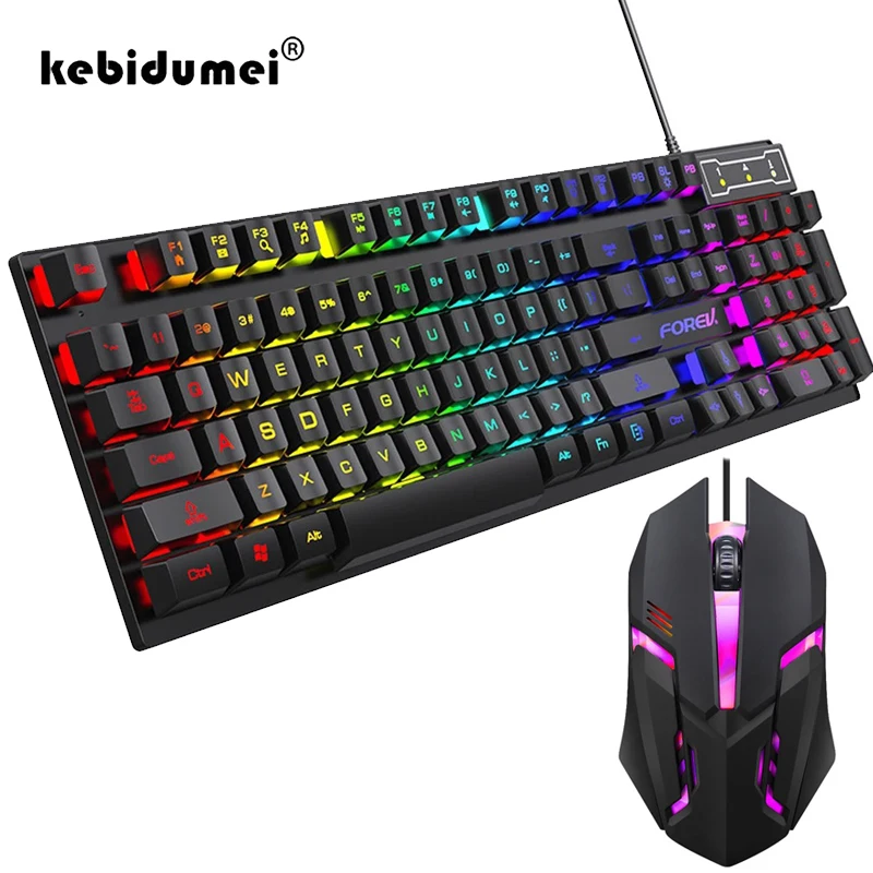 Gaming Keyboard Budget - 104 คีย์แบ็คไลท์คีย์บอร์ดแบบมีสายคีย์บอร์ดสำหรับเล่นเกมกันน้ำคีย์บอร์ดเรืองแสงและชุดเมาส์สำหรับเกมเมอร์พีซีแล็ปท็อปสำนักงาน
