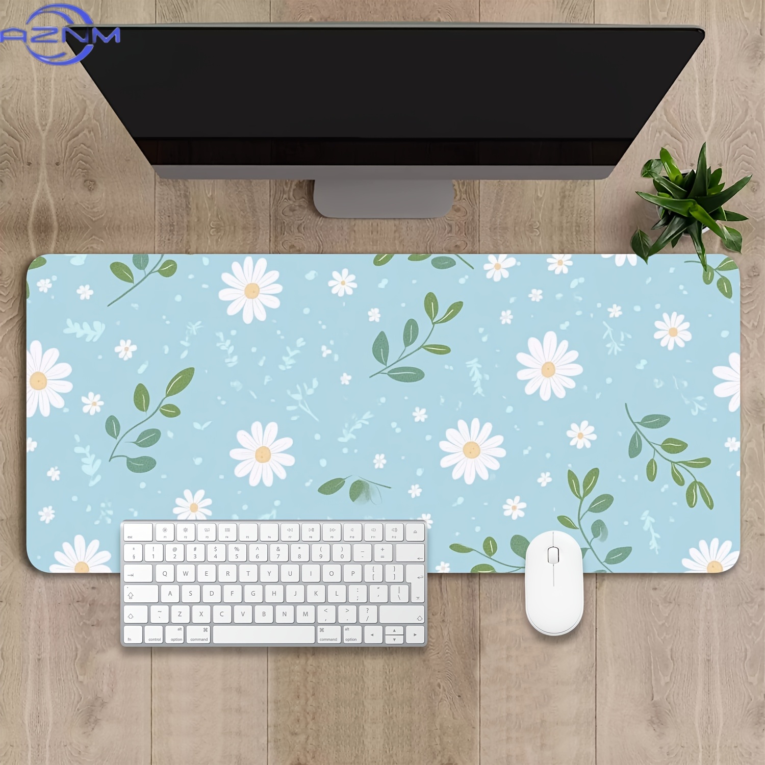 Gaming Keyboard Blue - แผ่นรองโต๊ะลายดอกไม้สีฟ้าอ่อนขนาดใหญ่ - ฐานยางกันลื่น, แผ่นรองคีย์บอร์ดและเมาส์ที่มีสไตล์สำหรับสำนักงานหรือเล่นเกม, ของขวัญที่สมบูรณ์แบบสำหรับทุกคน