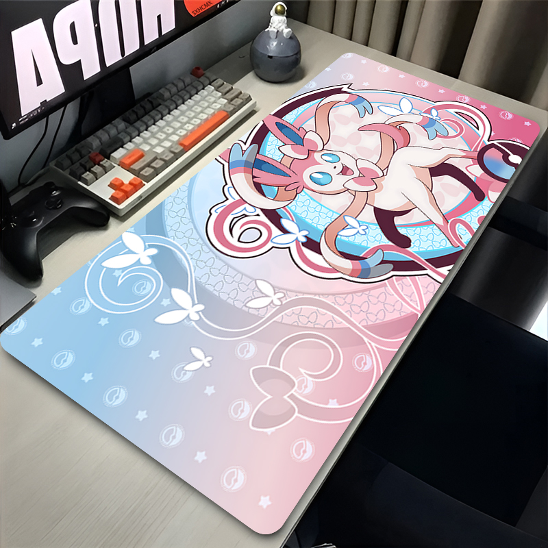 Gaming Keyboard High Ground - แผ่นรองเมาส์สีชมพูขนาดใหญ่ XXL อุปกรณ์เสริมคอมพิวเตอร์สำหรับเล่นเกม P-pokemon Sylveon แผ่นรองคีย์บอร์ดสำหรับวางโต๊ะ