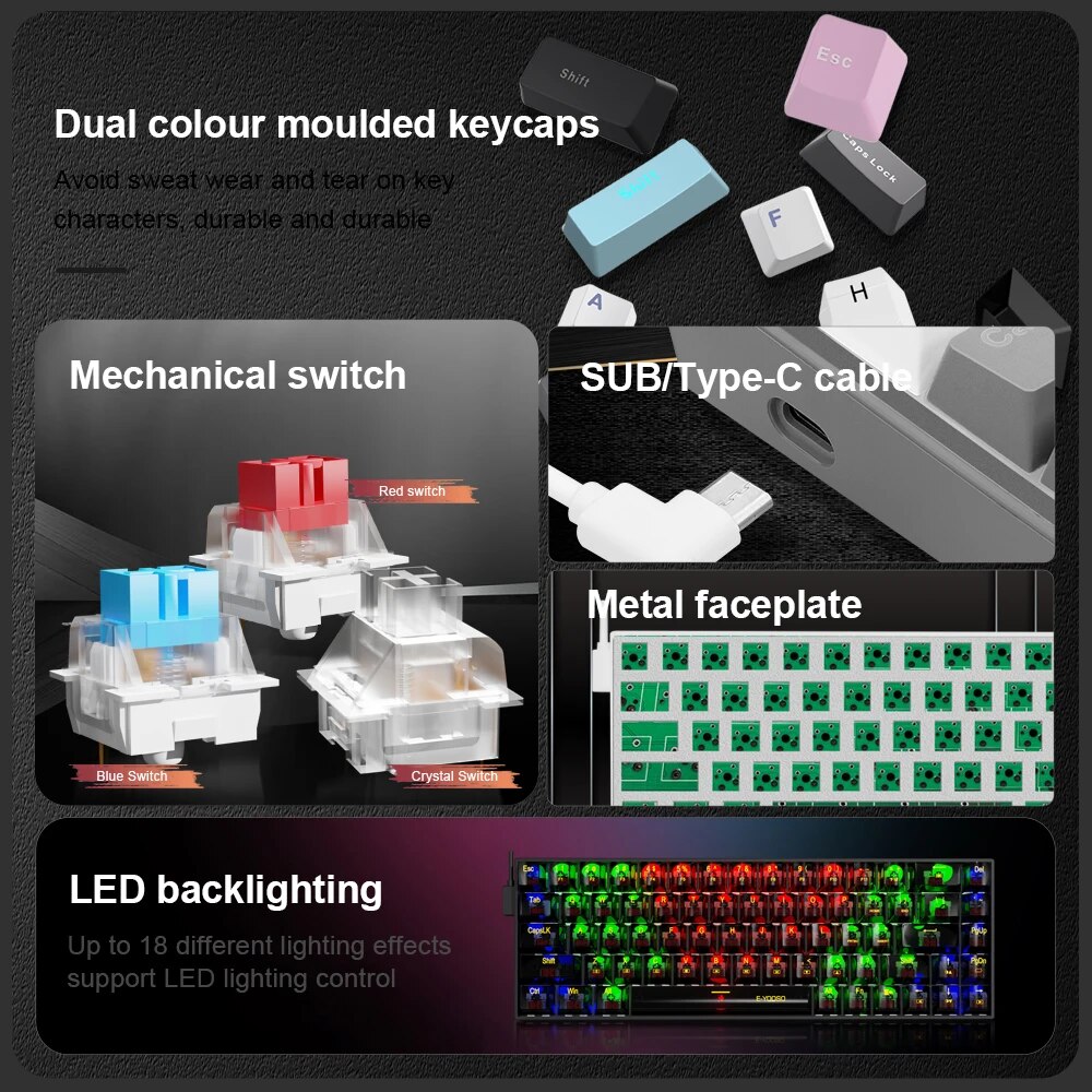 คีย์บอร์ดแบบมีสายสำหรับเล่นเกม - Gaming Keyboard E Yooso บทวิจารณ์และราคา