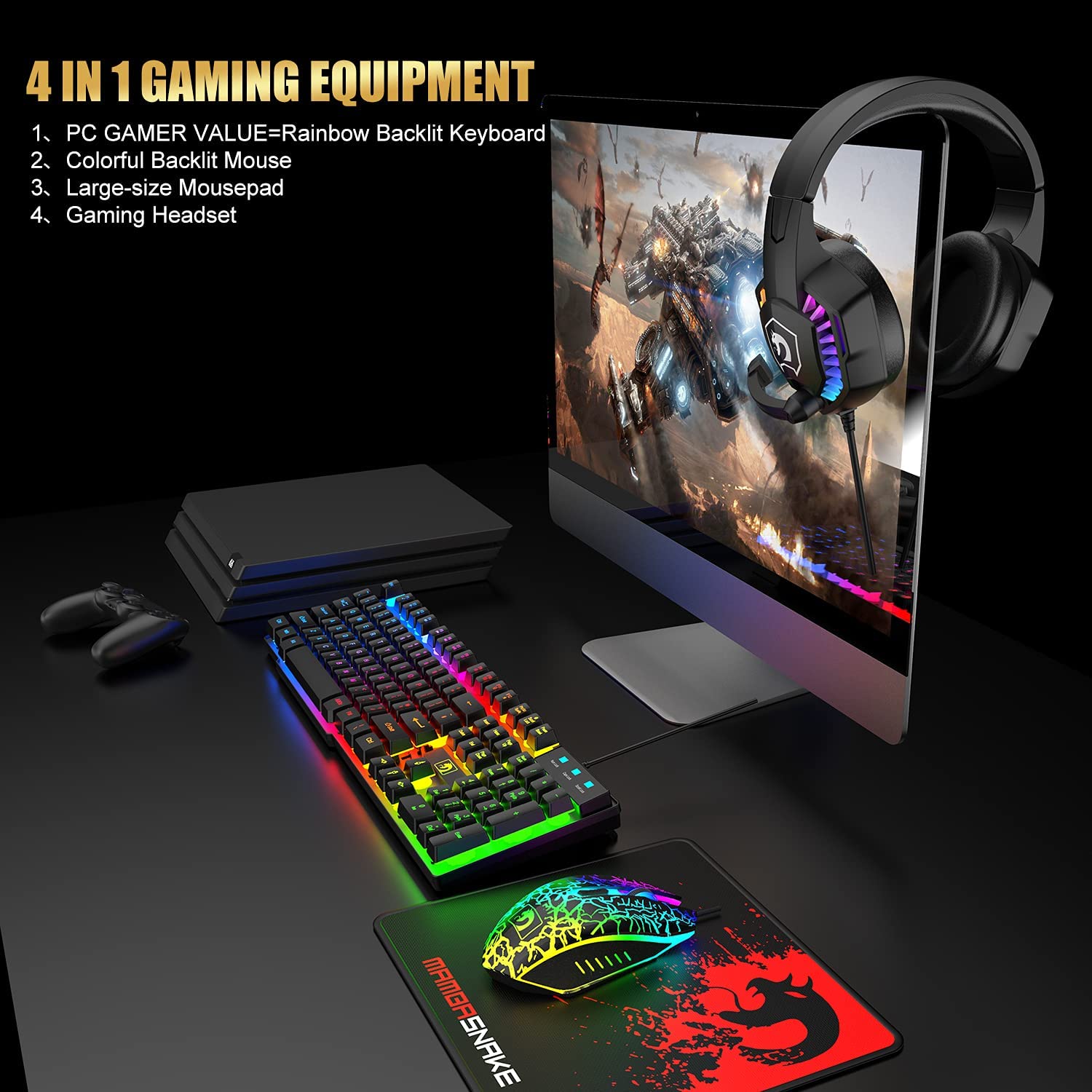 ชุดคอมโบเกมมิ่งแบบมีสาย MAMBAS - Gaming Keyboard Mouse And Headset Combo บทวิจารณ์และราคา